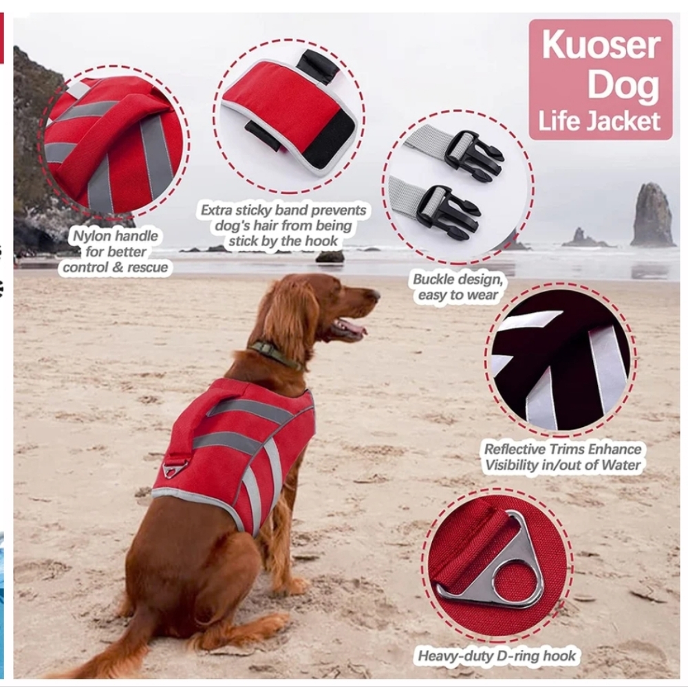 Kuoser dog life jacket with reflective strips - Red Sz S New w/ Tags